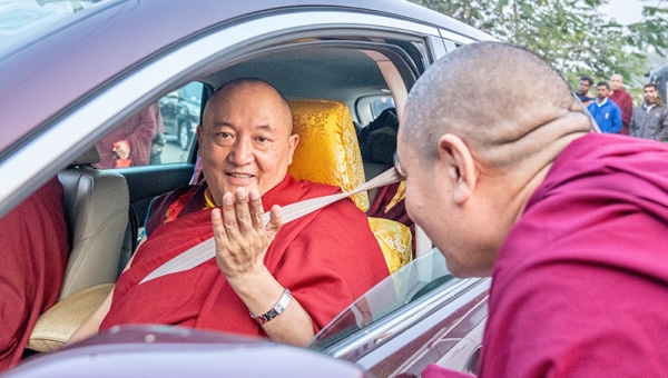 His Eminence Goshir Gyaltsap Rinpoche arrives at Tergar Monastery